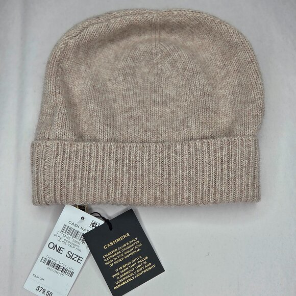 NWT Charter Club Women's Neutral Beige Cashmere Hat OS